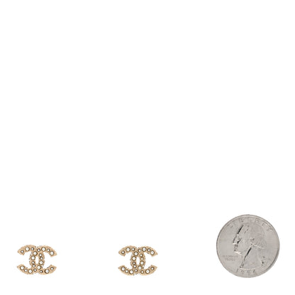 Chanel Metal Graduated Pearl Crystal CC Earrings Light Gold 2 of 4