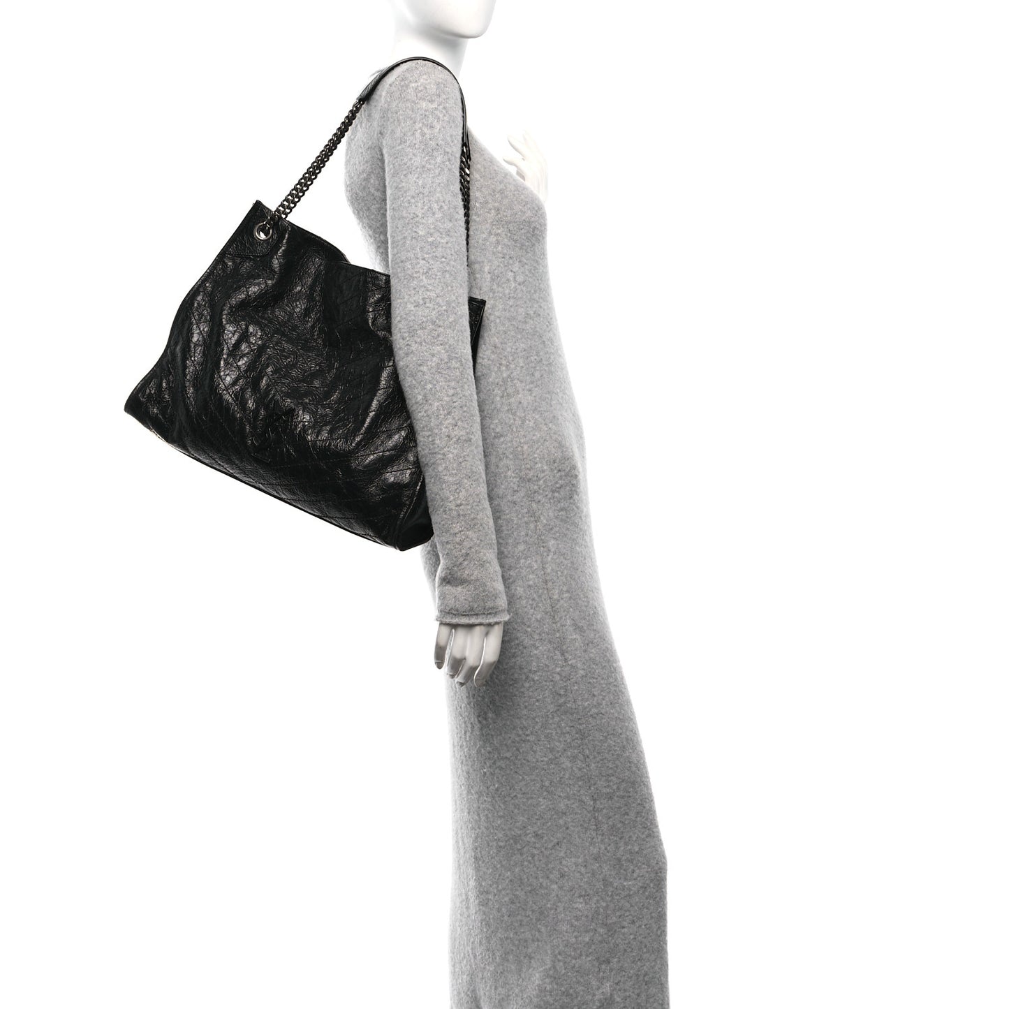 Crinkled Calfskin Matelasse Monogram Large Niki Shopper Tote Black