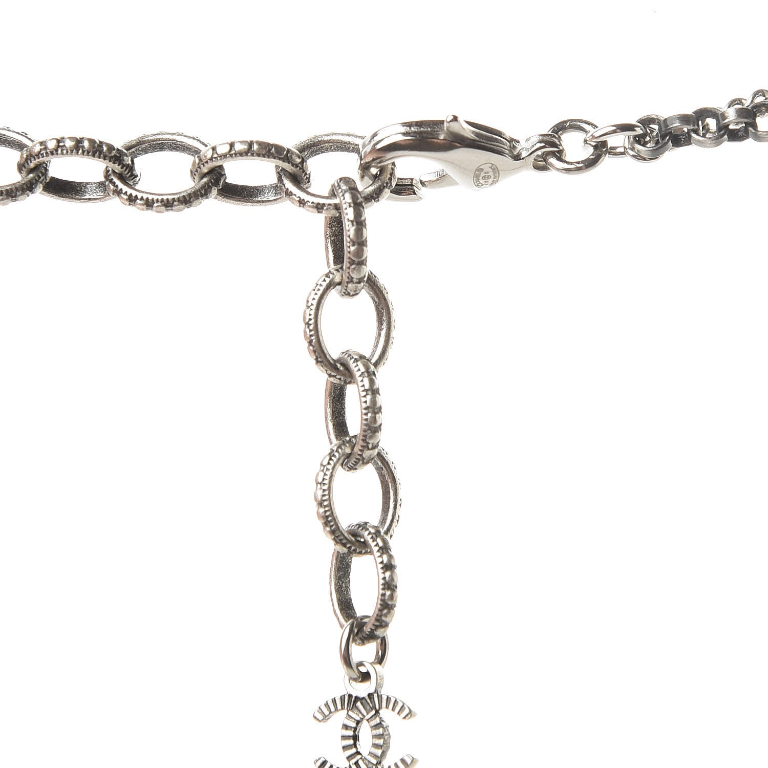 Chanel Crystal Pearl Bead CC Heart Pendant Chain Necklace Silver 5 of 6