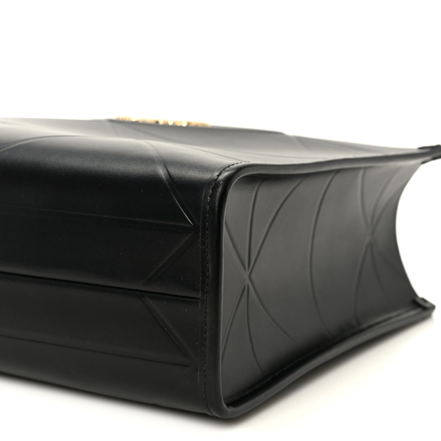 Soft Calfskin Triangolo Symbole Embossed Small Tote Black