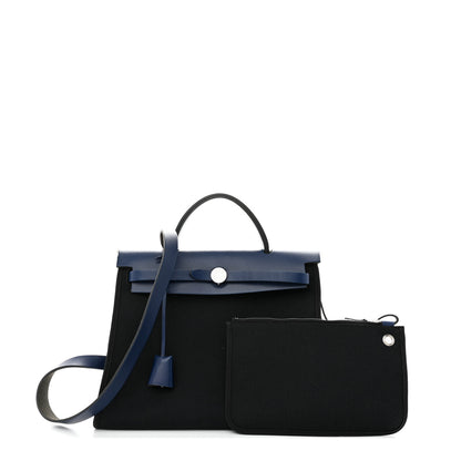 Hermes Military Toile Vache Hunter Herbag Zip 31 PM Black Bleu Saphir 3 of 14
