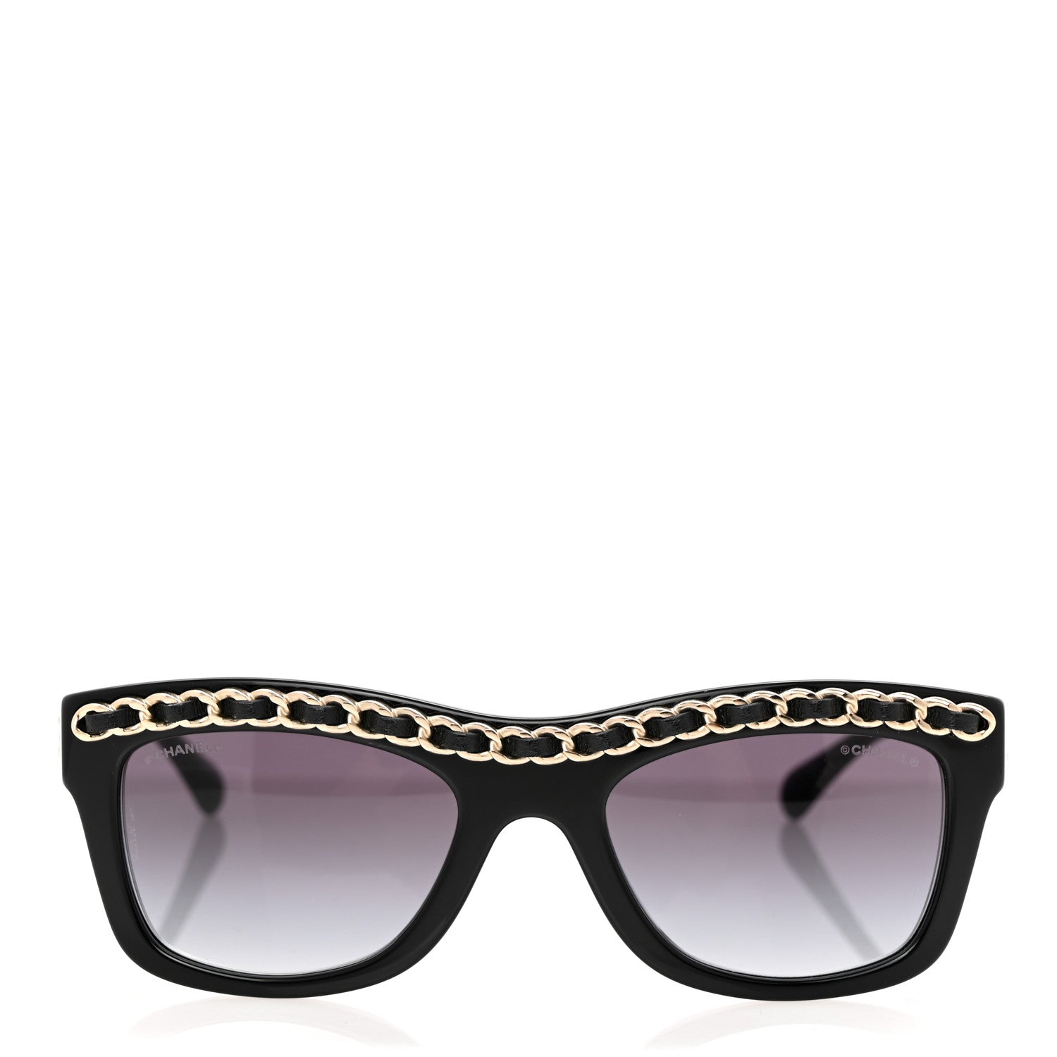 Chanel Acetate Calfskin Chain Rectangle Sunglasses 71626A Black 2 of 6