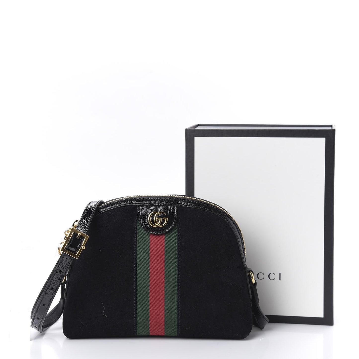 Suede Patent Web GG Small Ophidia Dome Shoulder Bag Black