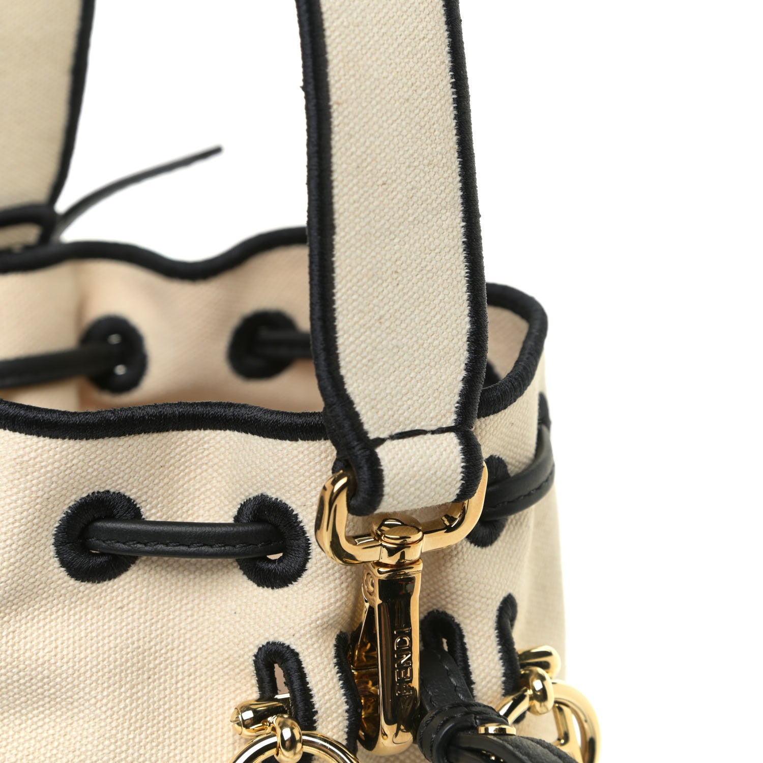 Fendi Canvas Vitello Grace F is Fendi Logo Embroidered Mini Mon Tresor Bucket Bag Grezzo Black 12 of 12