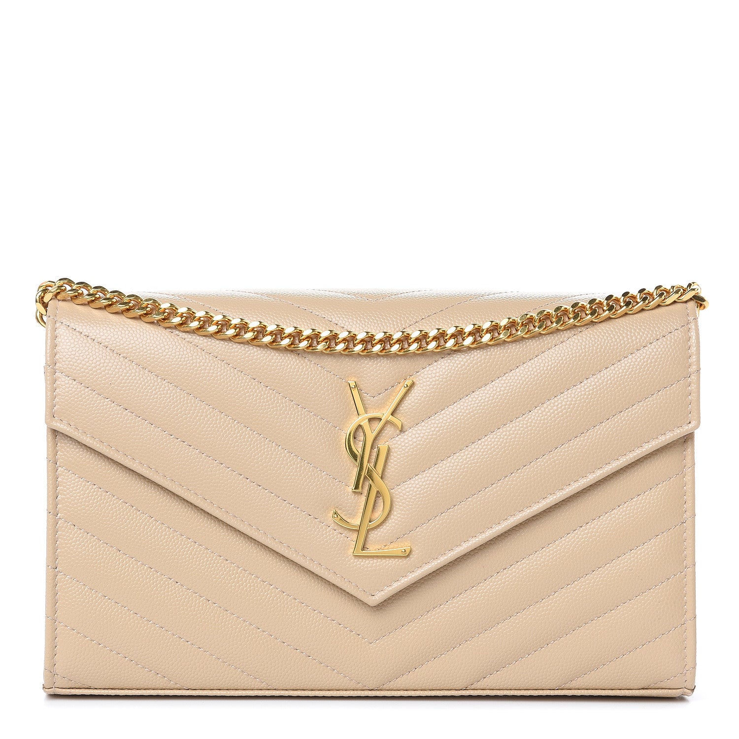 Saint Laurent Grain De Poudre Matelasse Chevron Monogram Chain Wallet Nude Powder 1 of 8
