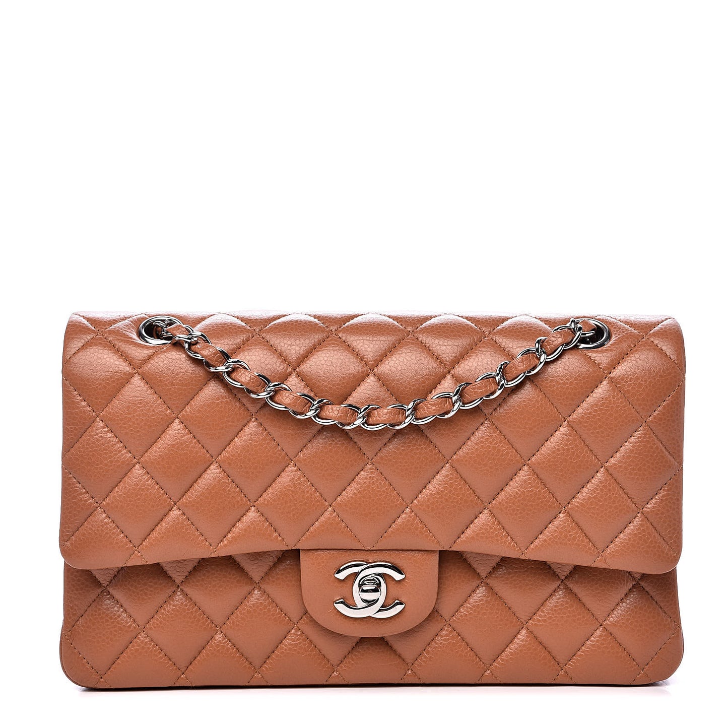 Caviar Quilted Medium Double Flap Dark Beige