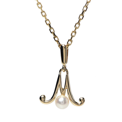 Mikimoto 18K Yellow Gold Akoya Pearl 3mm Logo Pendant Necklace 4 of 6
