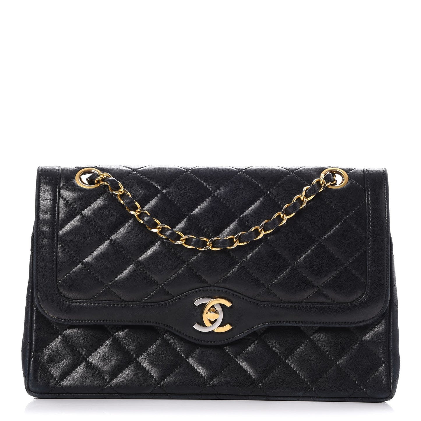 Lambskin Quilted Medium Double Flap Black