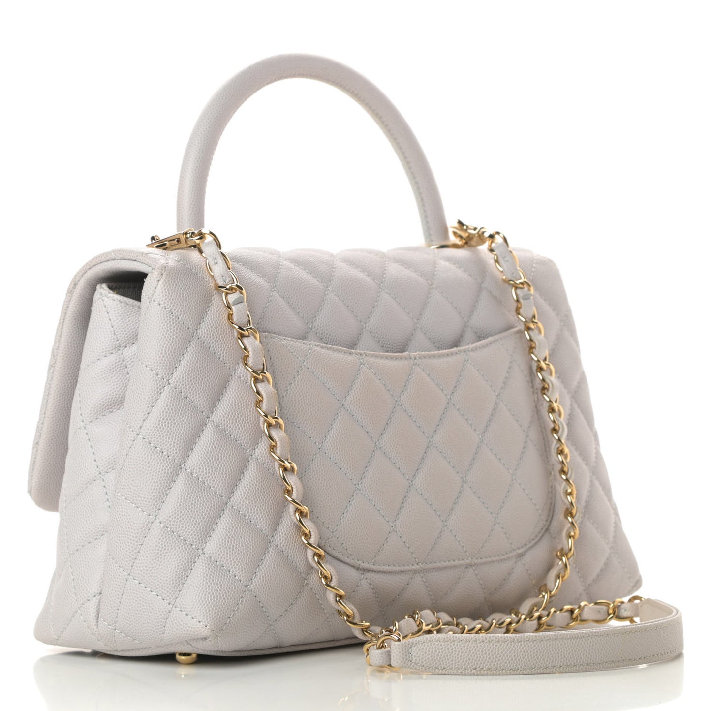 Caviar Quilted Small Coco Handle Flap Light Grey