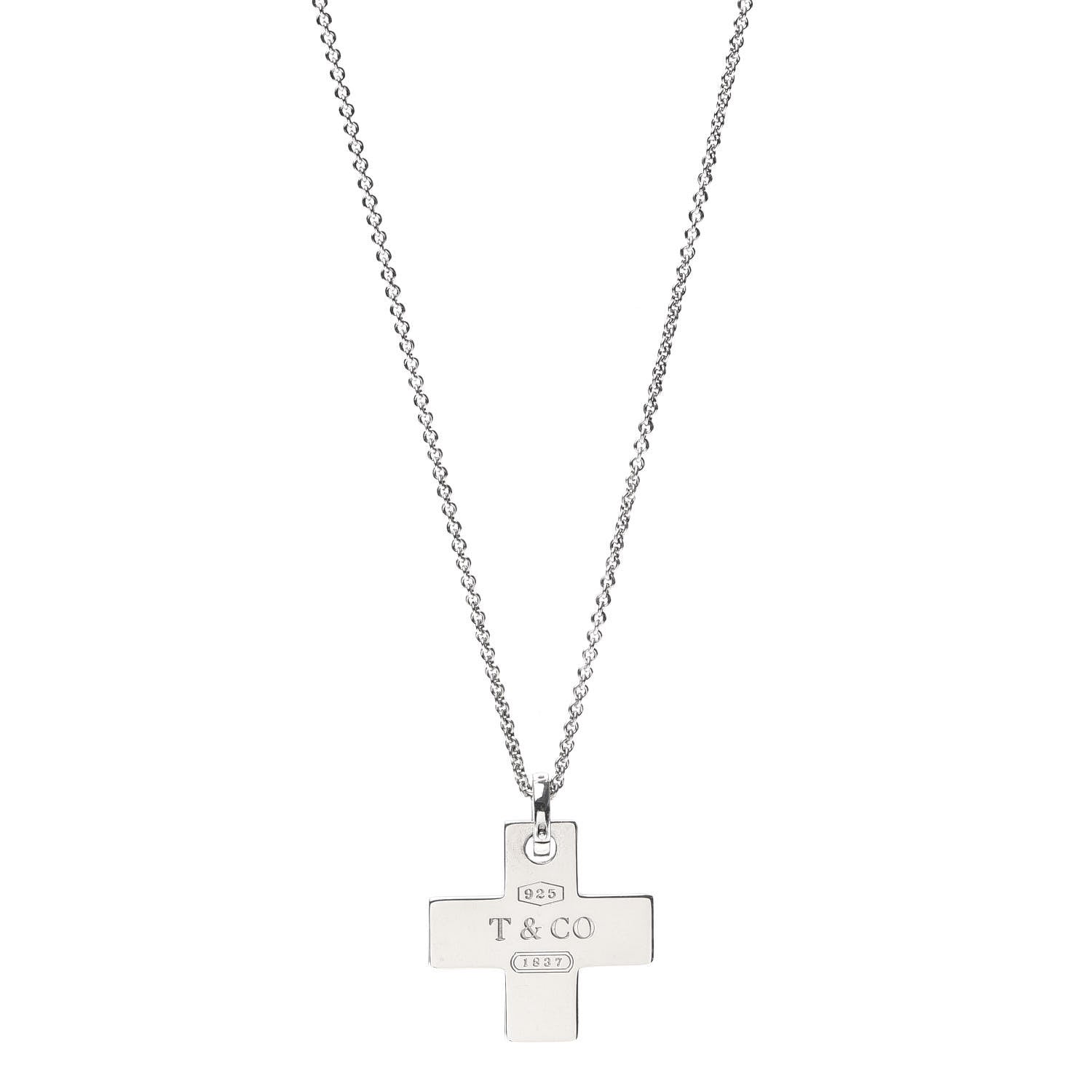 Tiffany Sterling Silver 1837 Double Cross Pendant Necklace 1 of 5