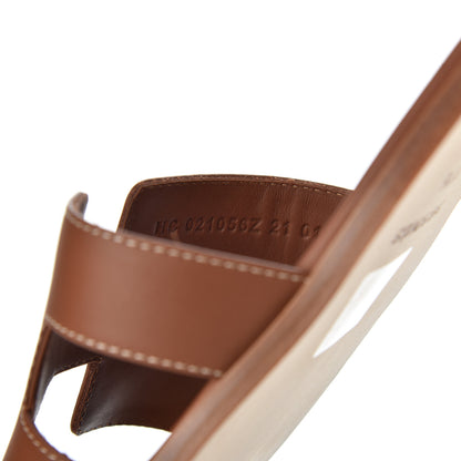 Hermes Box Calfskin Oran Sandals 37.5 Gold 7 of 8