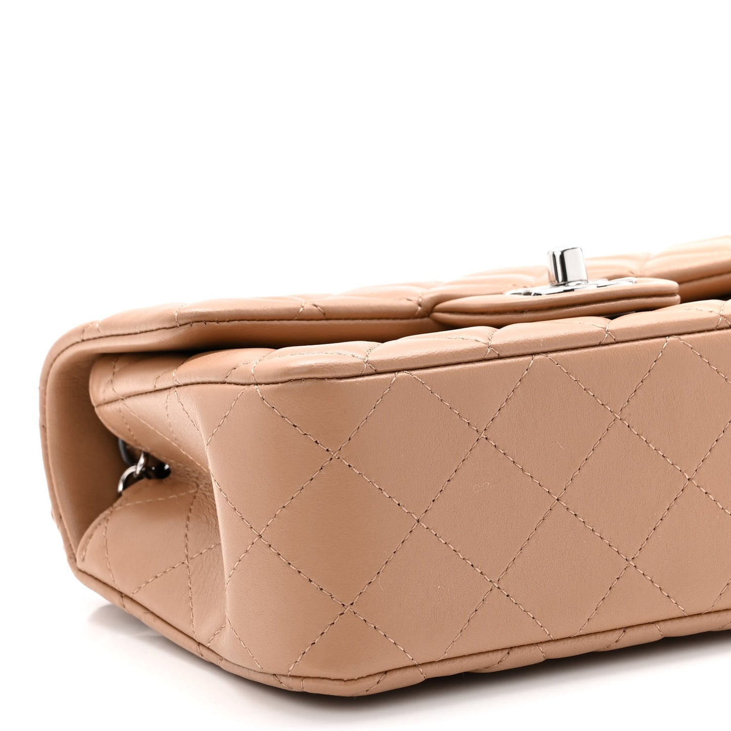 Lambskin Quilted Mini Rectangular Flap Dark Beige