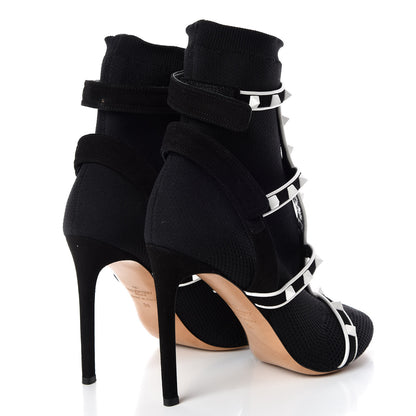 Valentino Garavani Knit Suede Free Rockstud Bodytech 105mm Ankle Boots 38 Black Optic White 4 of 7
