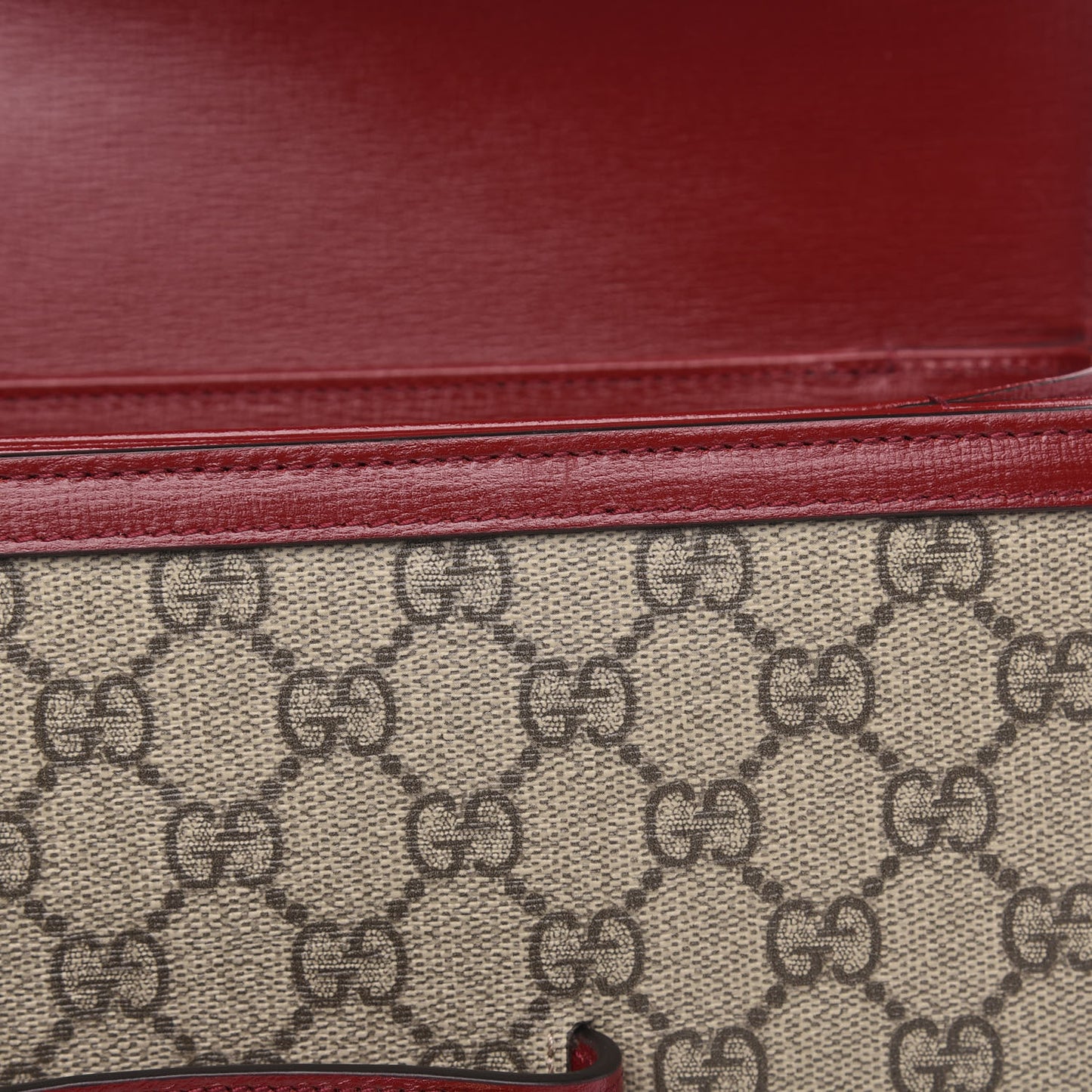 GG Supreme Monogram Azalea Calfskin Horsebit 1955 Shoulder Bag Beige Ebony New Cherry Red