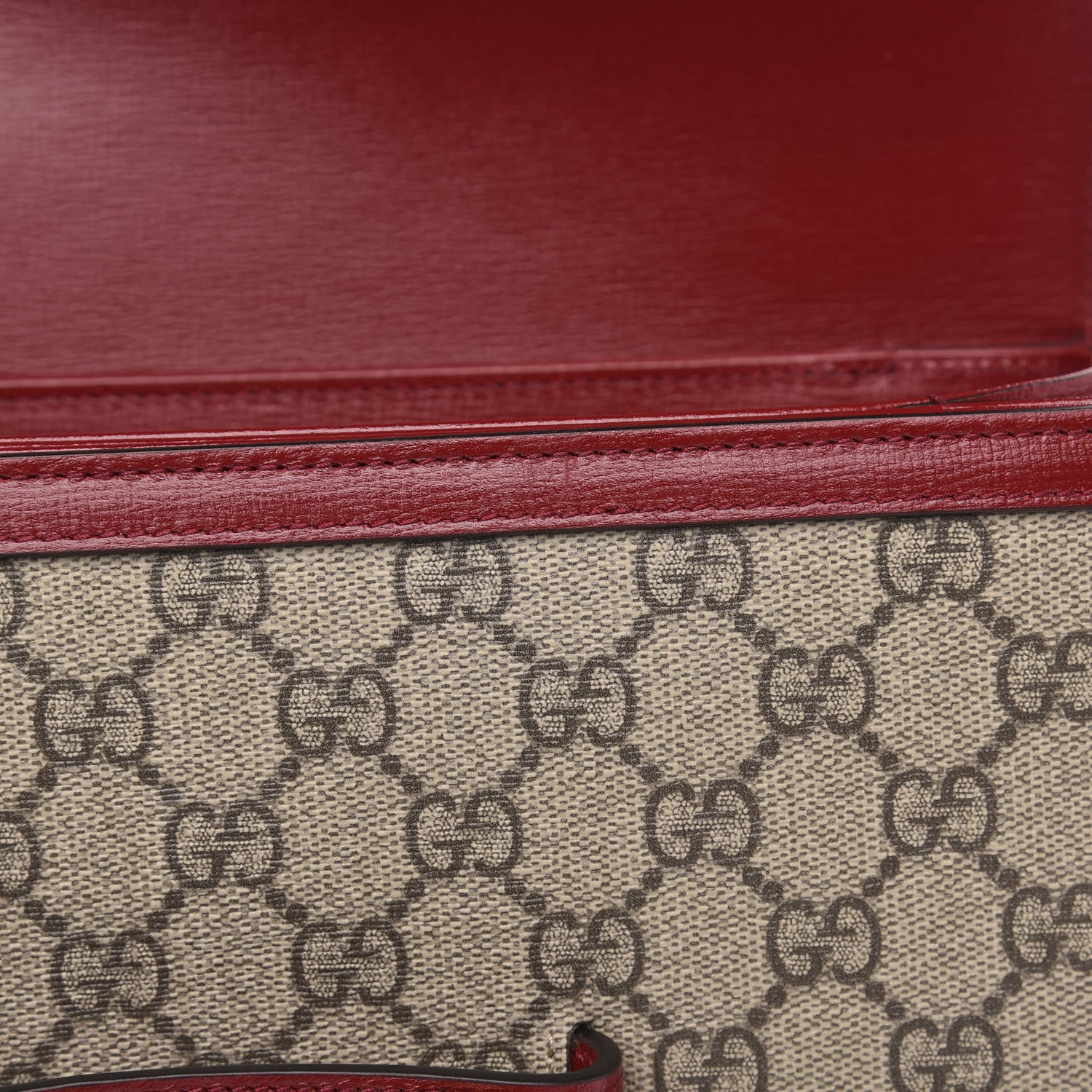Gucci GG Supreme Monogram Azalea Calfskin Horsebit 1955 Shoulder Bag Beige Ebony New Cherry Red 8 of 10