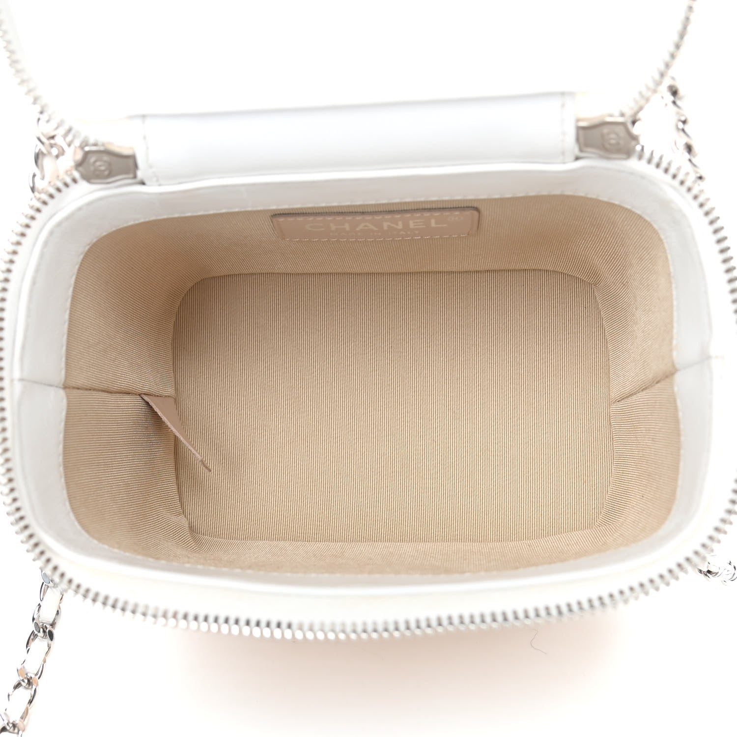 Chanel Calfskin Raffia Small Vanity Case Bag White Beige 4 of 10