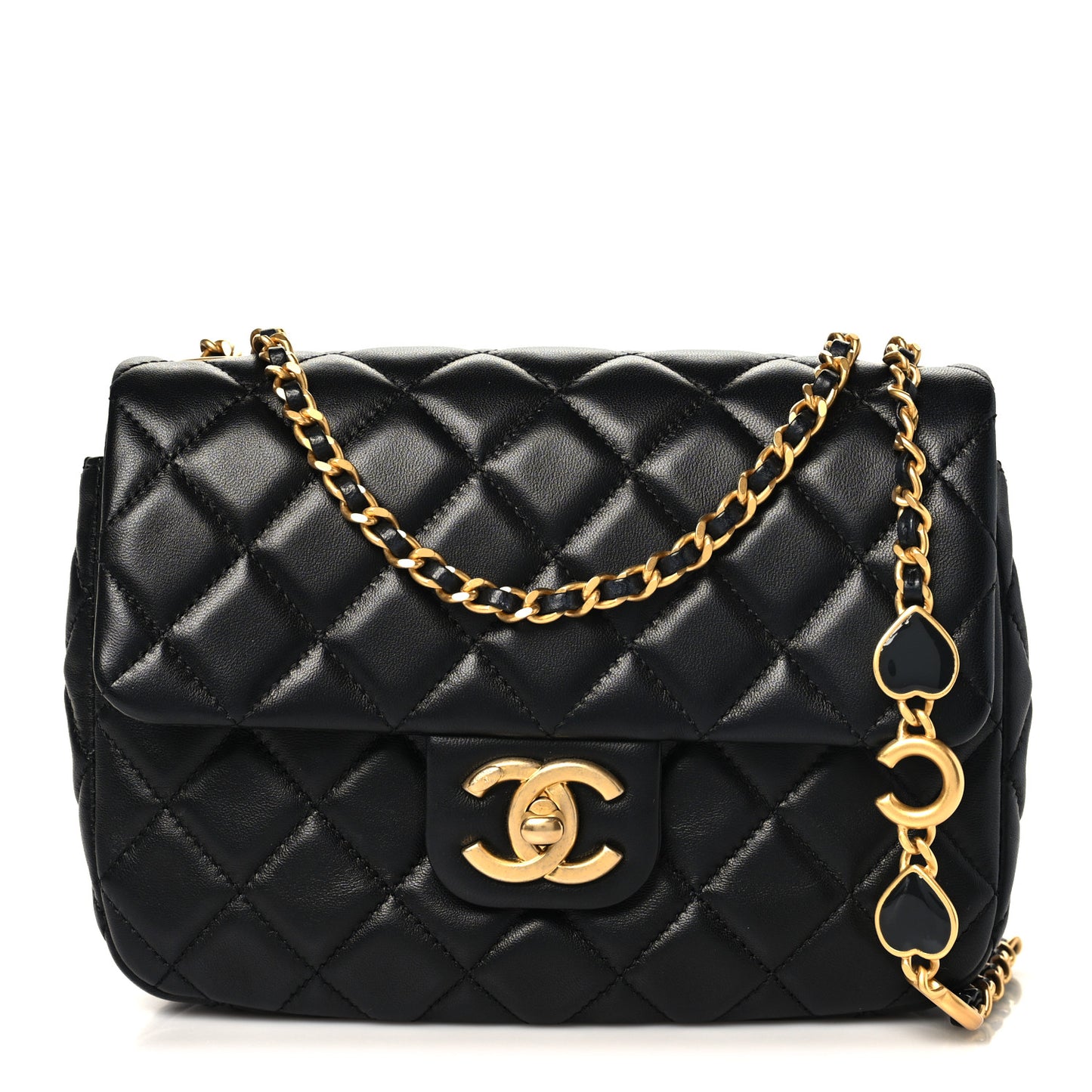 Lambskin Enamel Quilted Small Coco Hearts Square Flap Black