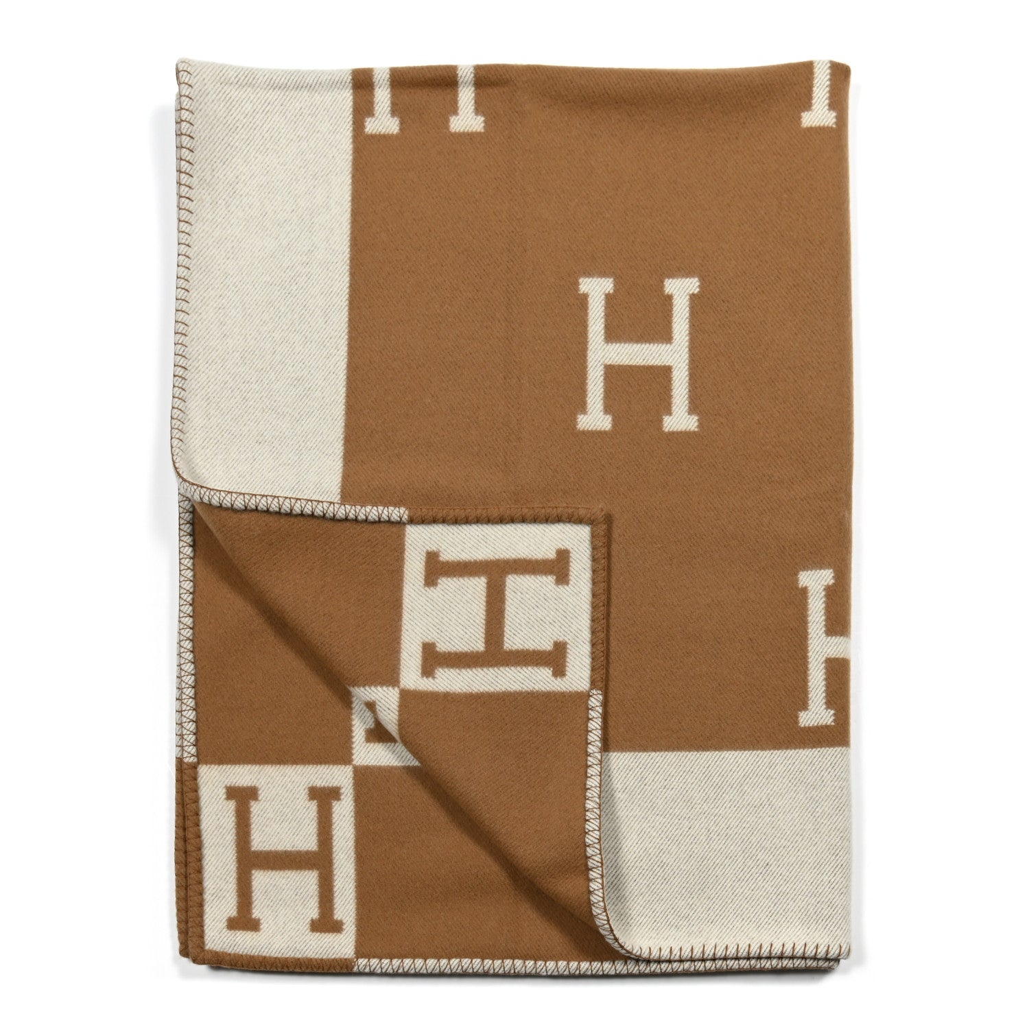 Hermes Wool Cashmere Avalon Blanket Ecru Camel 2 of 3