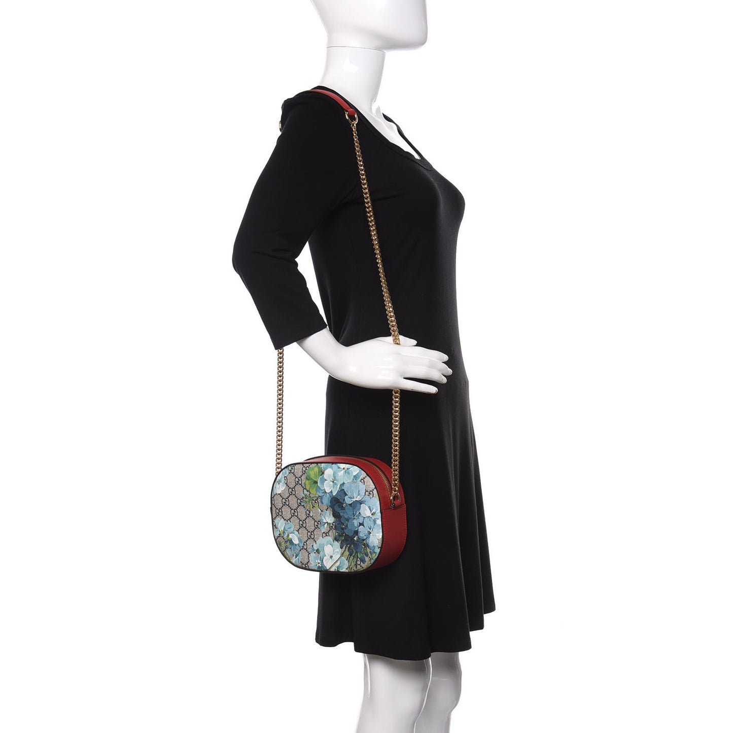 GG Supreme Monogram Blooms Mini Chain Shoulder Bag Beige Blue Navy Hibiscus Red