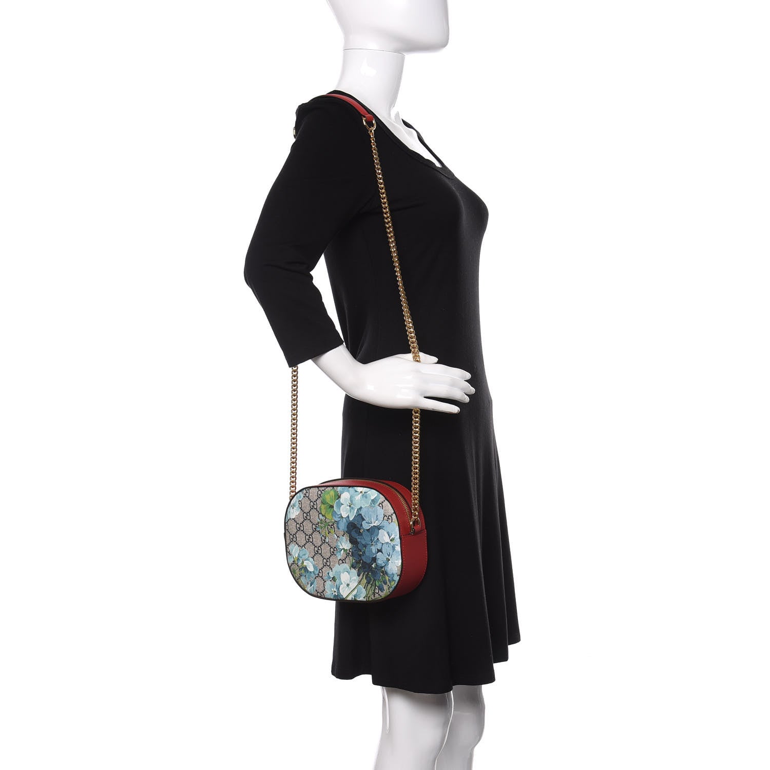 Gucci GG Supreme Monogram Blooms Mini Chain Shoulder Bag Beige Blue Navy Hibiscus Red 2 of 11