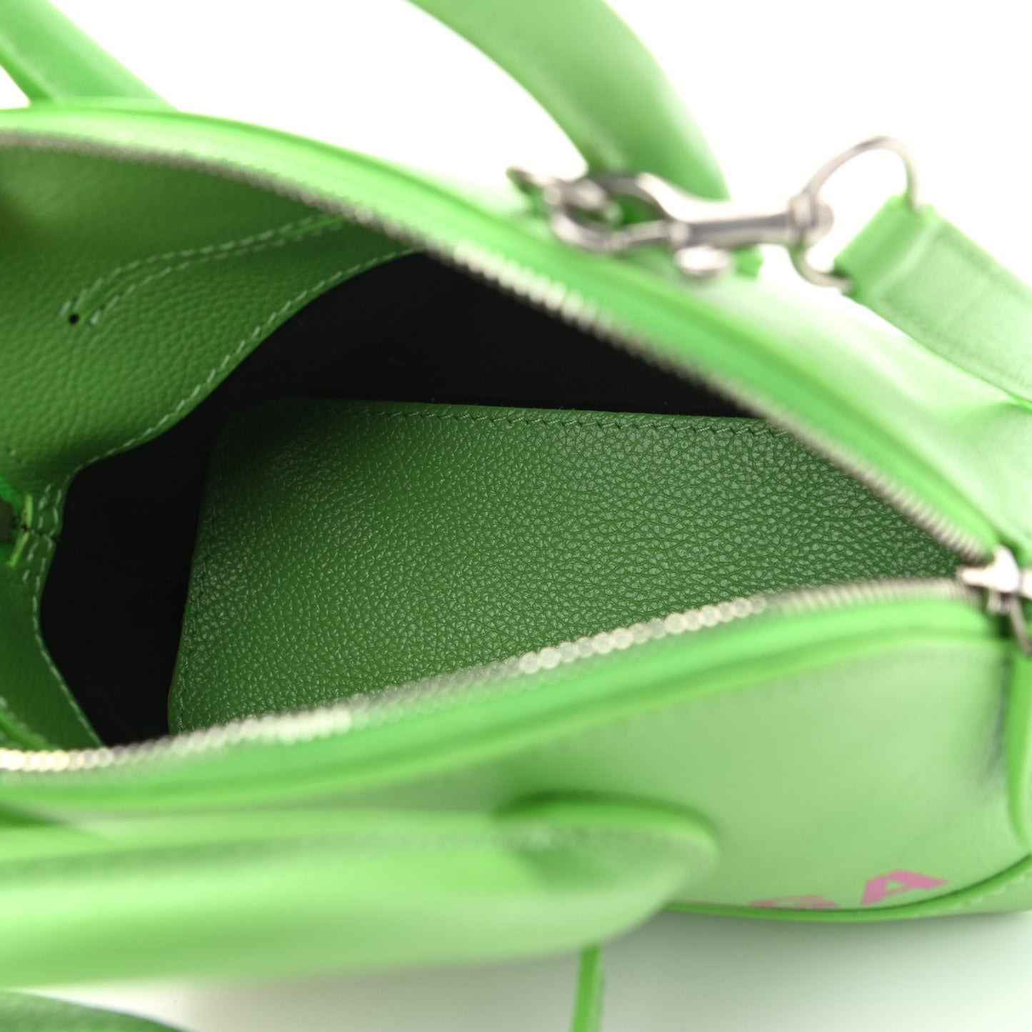 Grained Calfskin XXS Ville Top Handle Bag Light Green Fuchsia