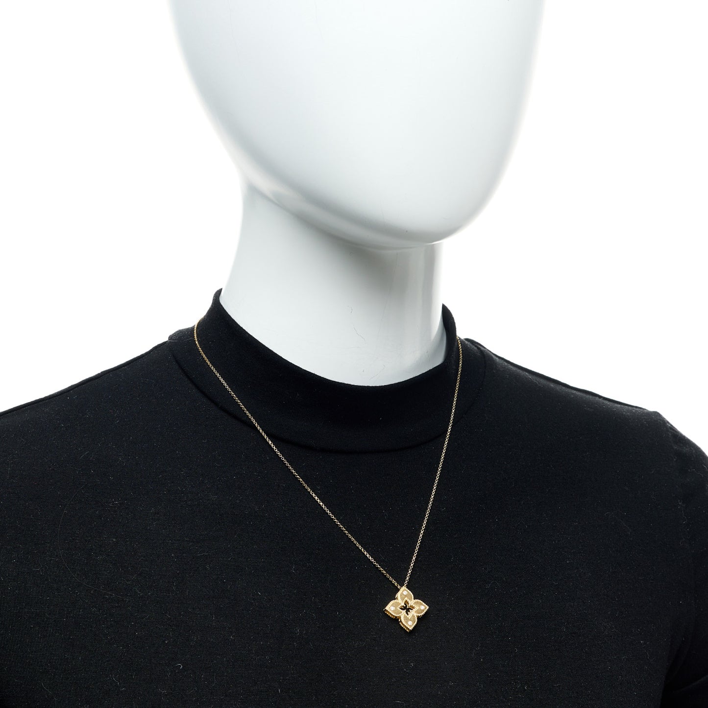 18K Yellow Gold Diamond Medium Venetian Princess Flower Pendant Necklace
