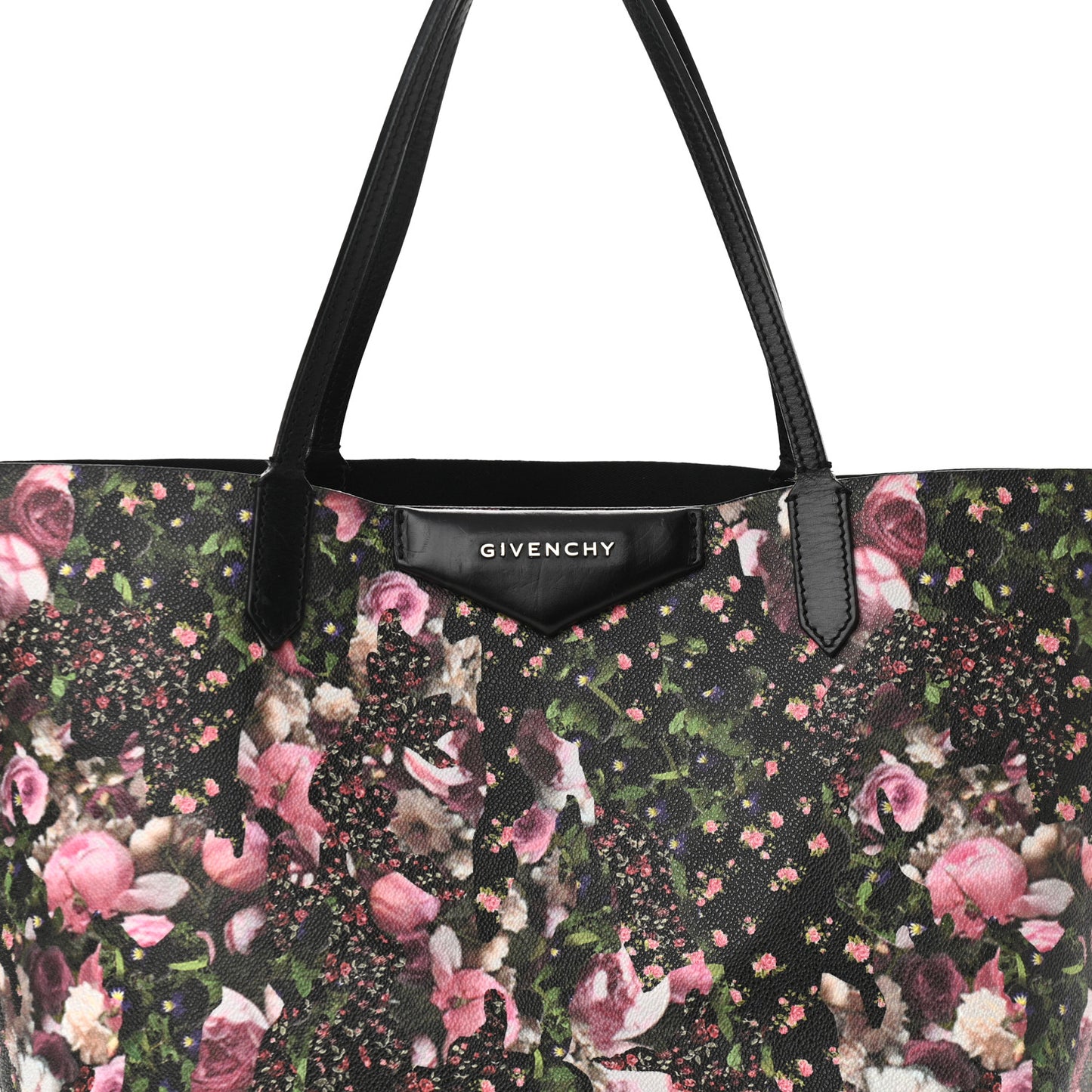 Textured Coated Canvas Roses Camouflage Print Medium Antigona Tote Black