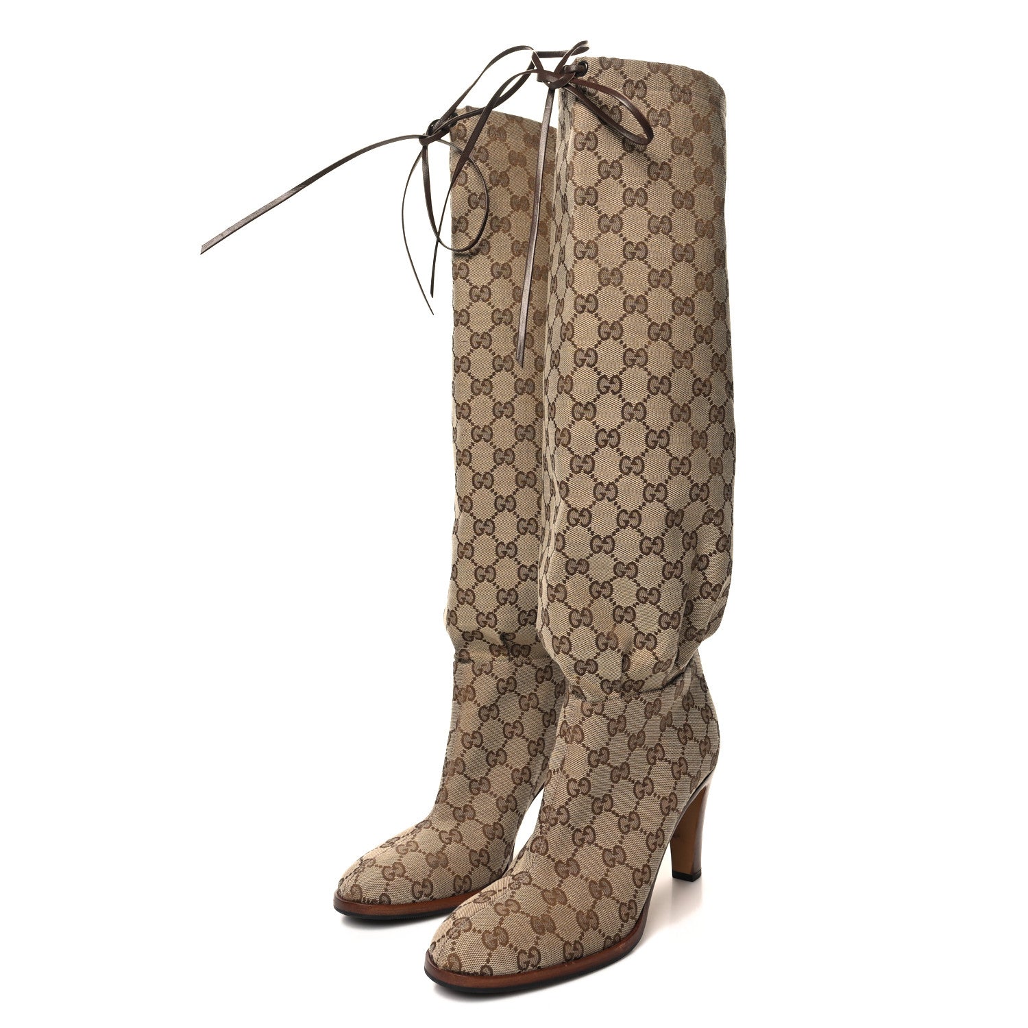 Gucci Monogram Malaga Kid Lisa Mid Heel Boots 40 Beige Ebony 3 of 9