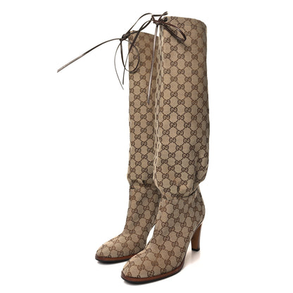 Gucci Monogram Malaga Kid Lisa Mid Heel Boots 40 Beige Ebony 3 of 9