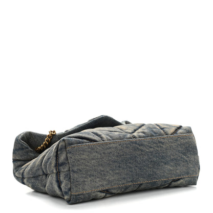 Saint Laurent Denim Quilted Toy Loulou Puffer Monogram Chain Satchel Blue Black 2 of 9