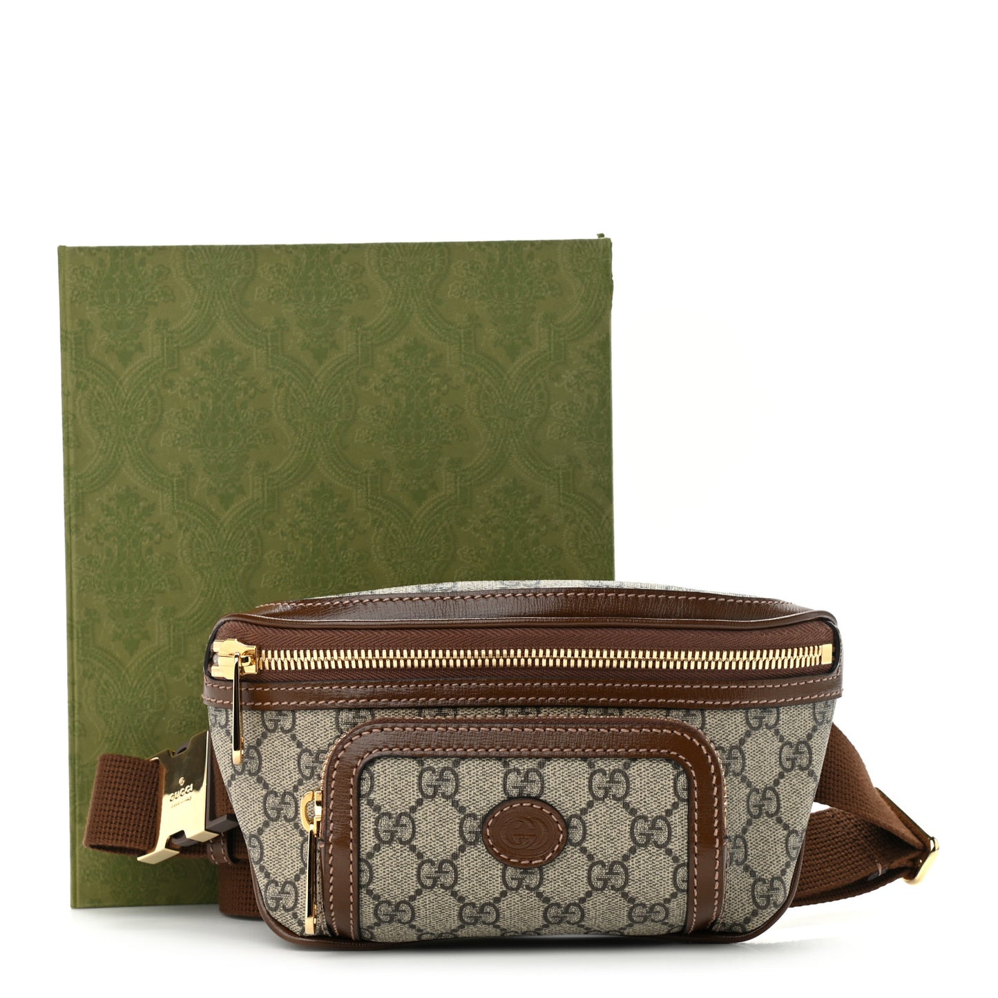 GG Supreme Monogram Textured Calfskin Retro Interlocking G Belt Bag Beige Ebony Brown Sugar