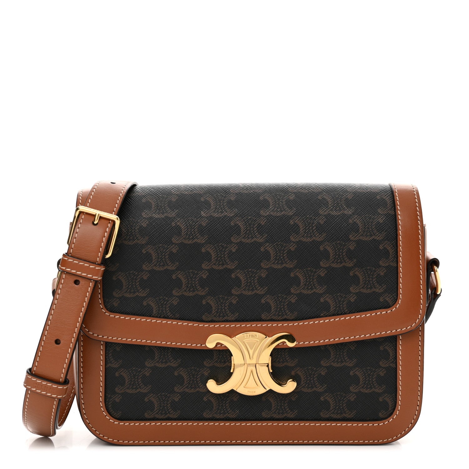 Celine Triomphe Canvas Calfskin Medium Triomphe Bag Tan 1 of 12