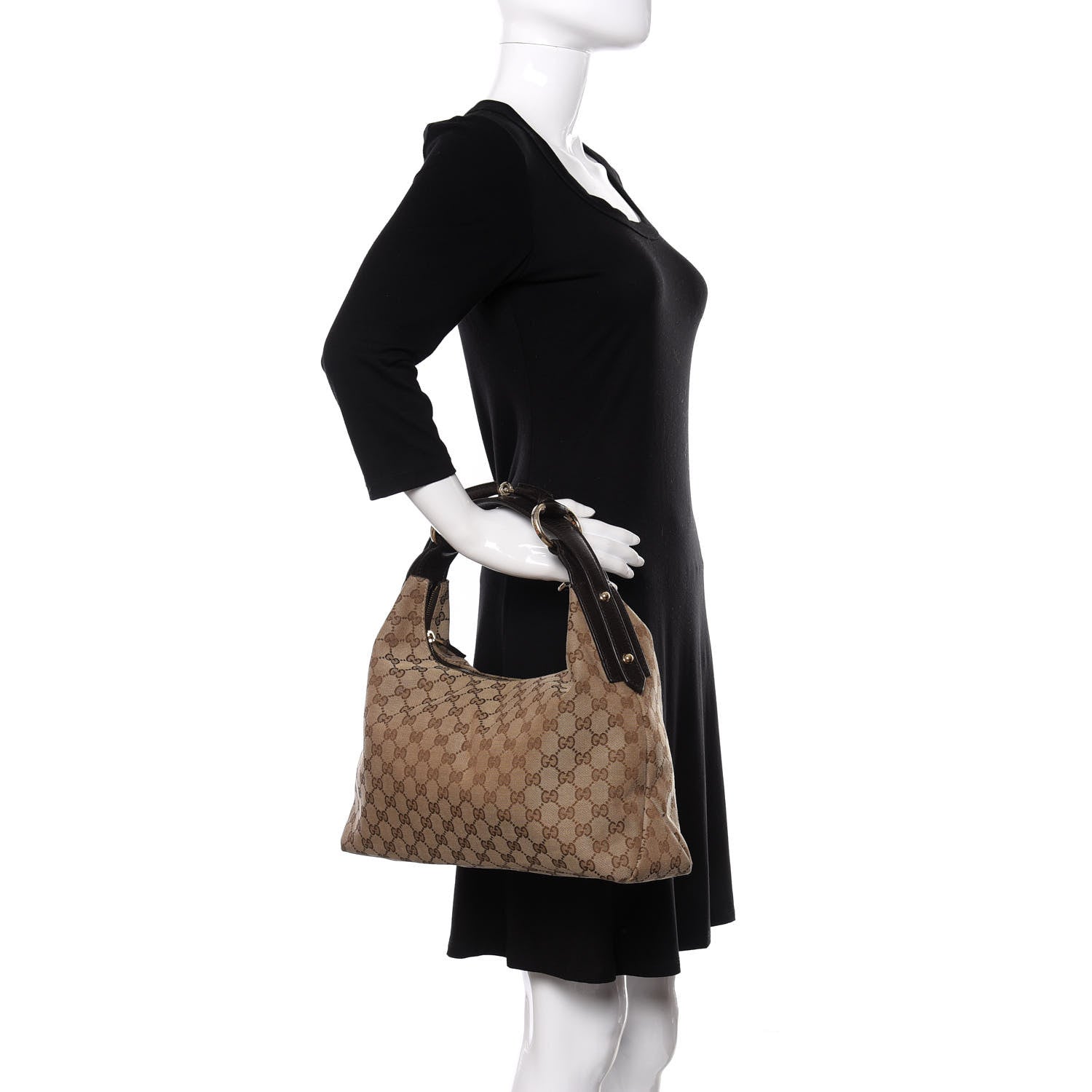 Gucci Monogram Medium Horsebit Chain Hobo Dark Brown 2 of 9