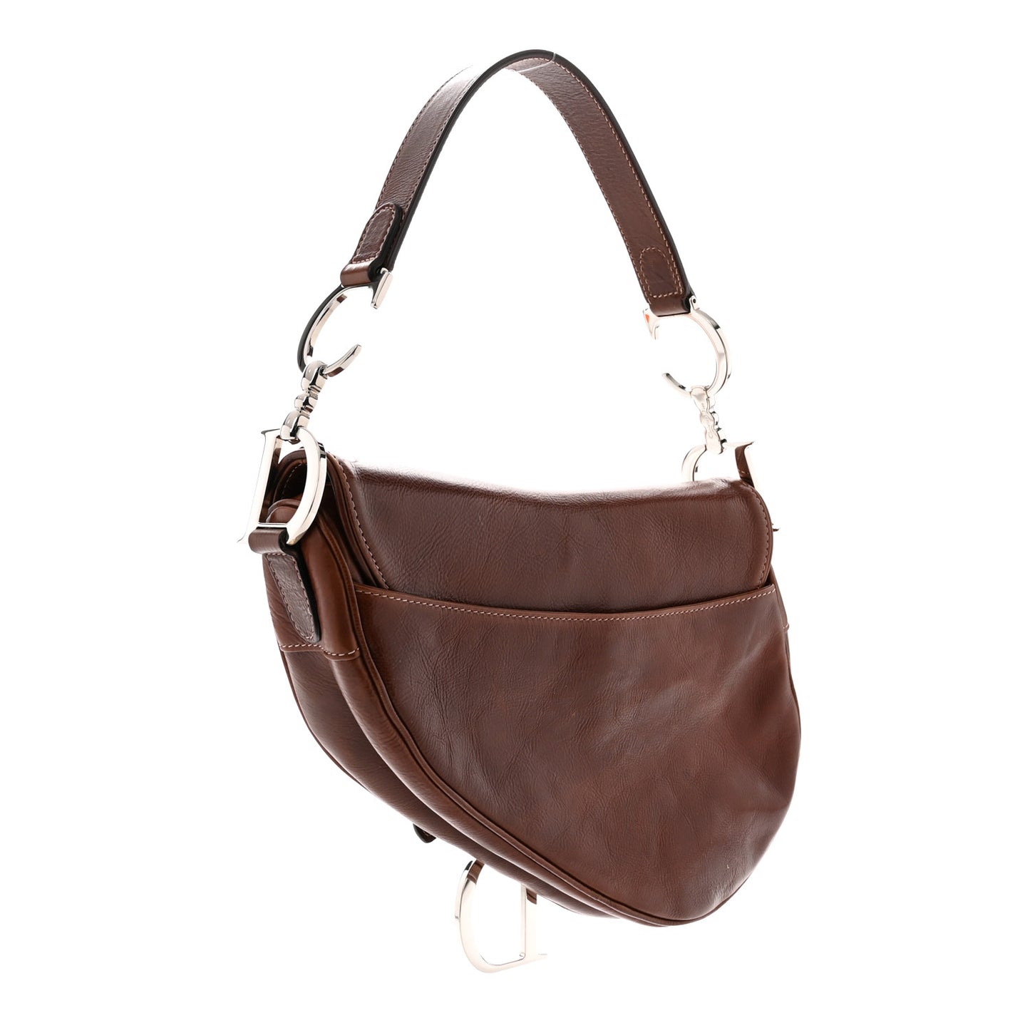 Calfskin Embroidered Romantic Flowers Saddle Bag Brown