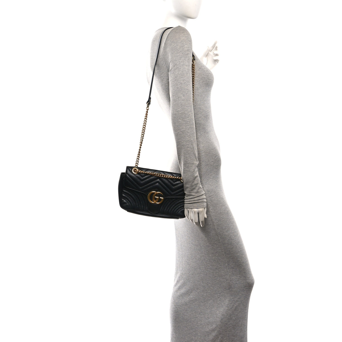 Gucci Calfskin Matelasse Small GG Marmont Shoulder Bag Black 2 of 10