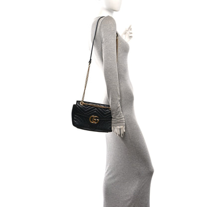 Gucci Calfskin Matelasse Small GG Marmont Shoulder Bag Black 2 of 10