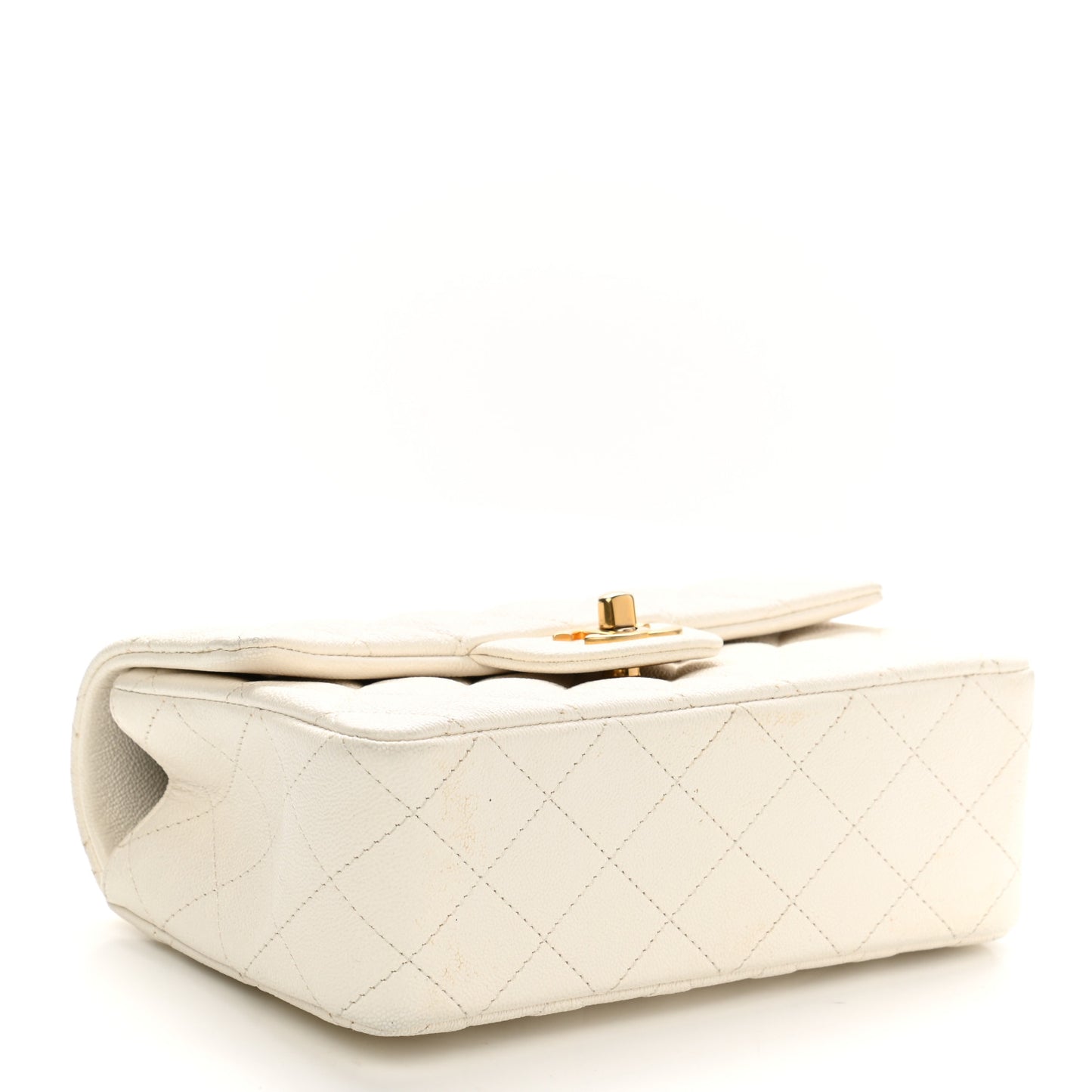 Caviar Quilted Mini Top Handle Rectangular Flap White