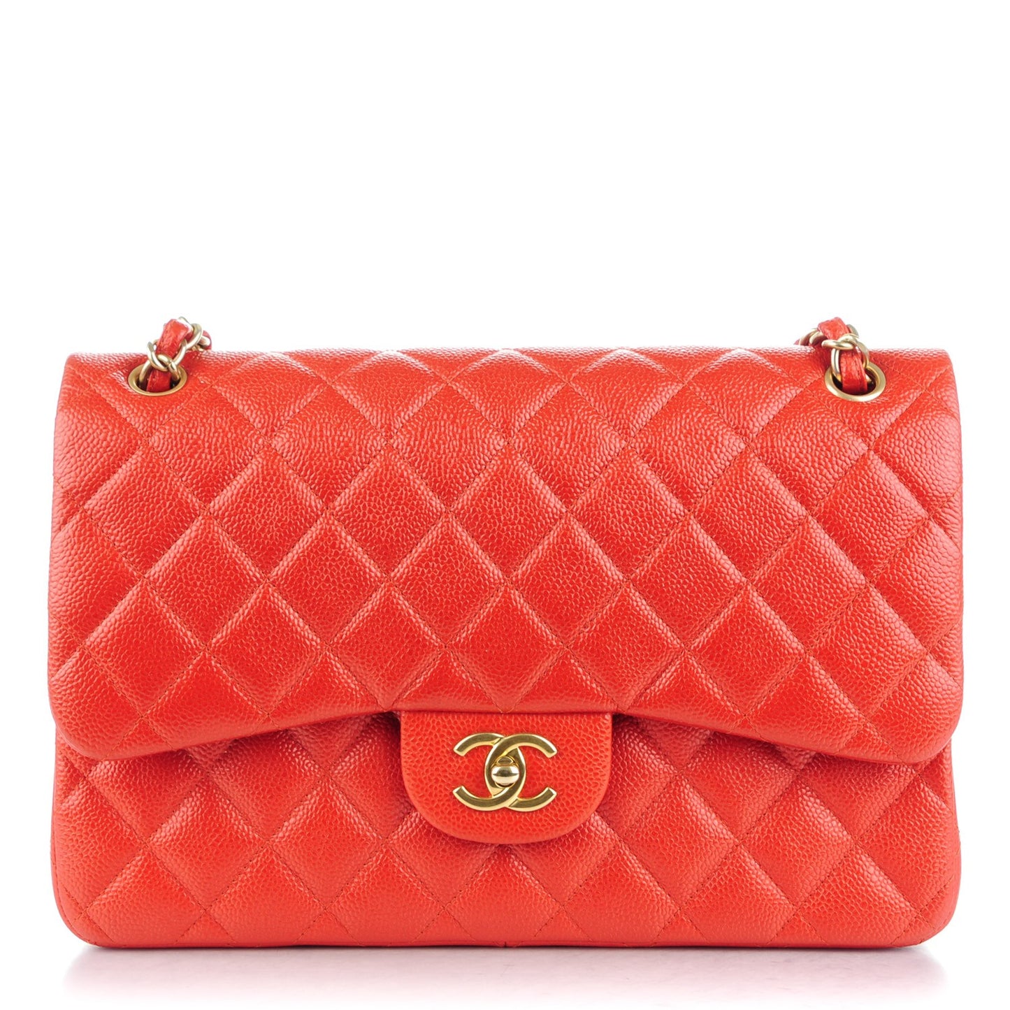 Pearly Caviar Quilted Jumbo Double Flap Orange