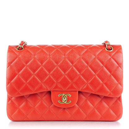 Chanel Pearly Caviar Quilted Jumbo Double Flap Orange 1 of 8
