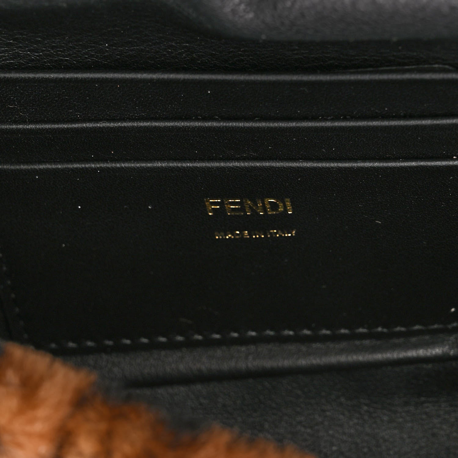 Fendi Shearling Vitello Dolce Macro FF 1974 Mini Baguette Tobacco Black 6 of 10