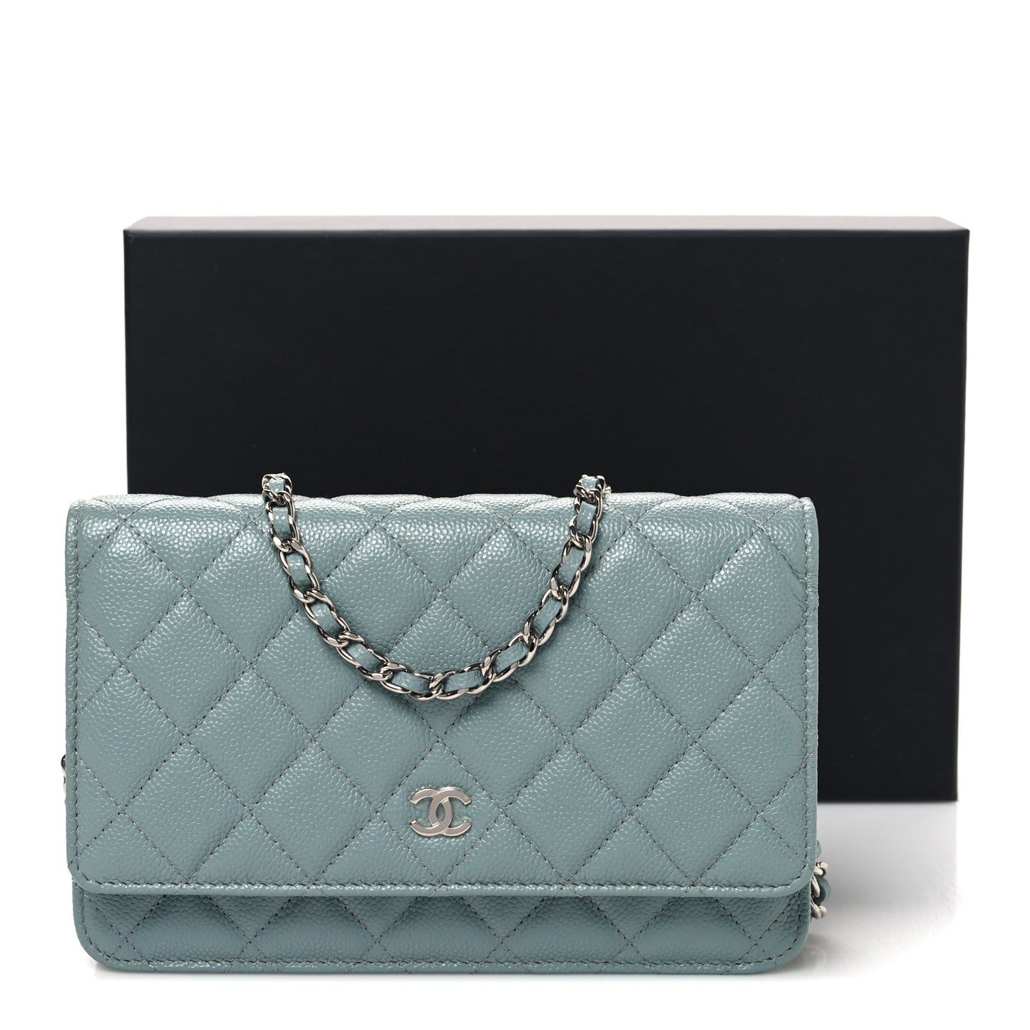 Caviar Quilted Wallet on Chain WOC Blue