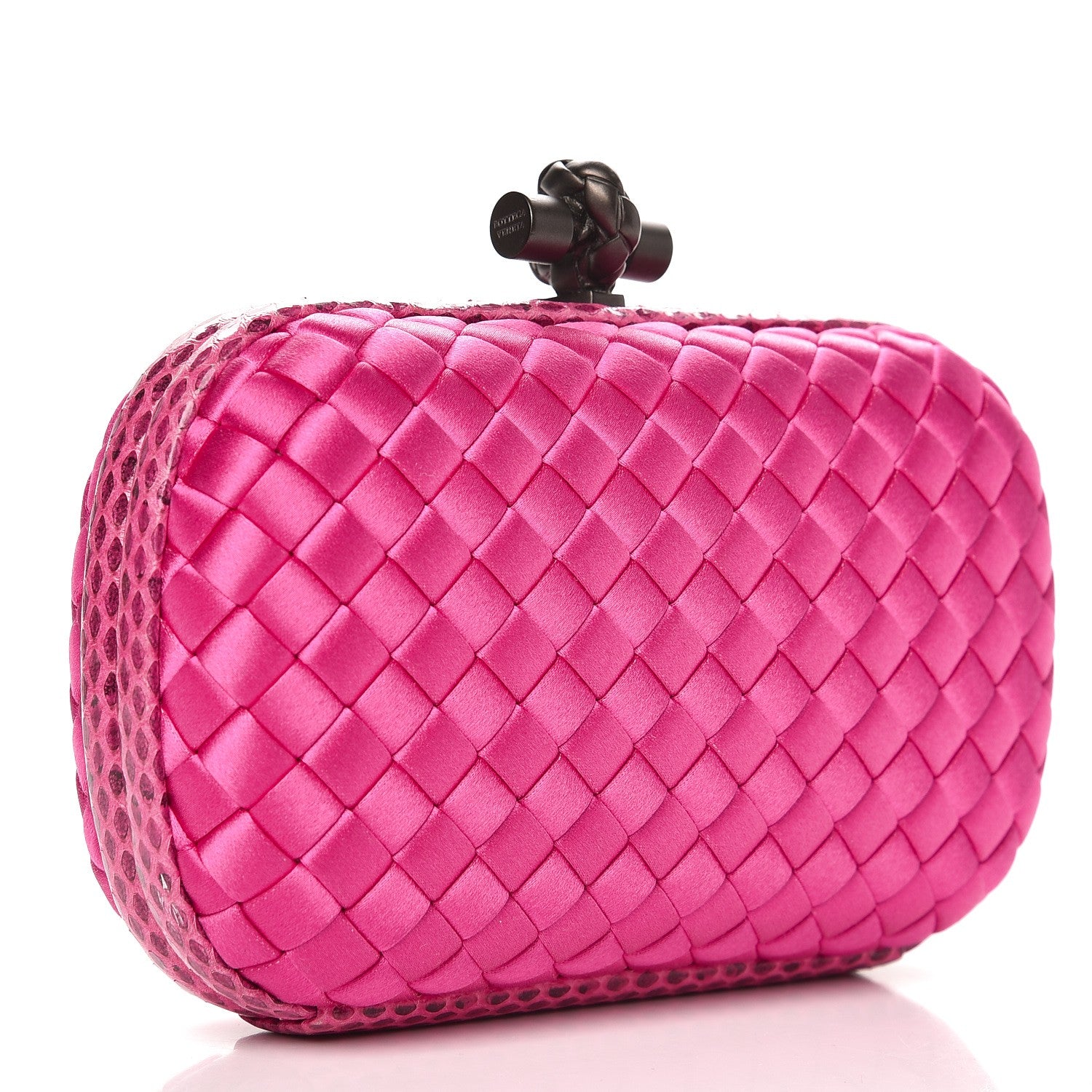Bottega Veneta Satin Intreccio Impero Ayers Knot Clutch Rosa Shock 3 of 6