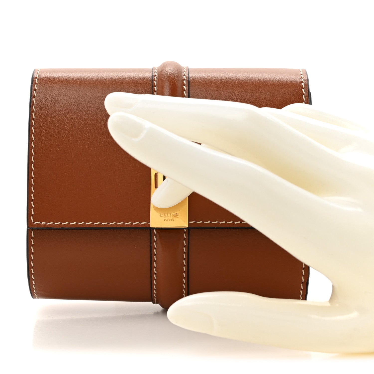 Celine Satinated Calfskin 16 Small Tri-Fold Wallet Tan 2 of 8