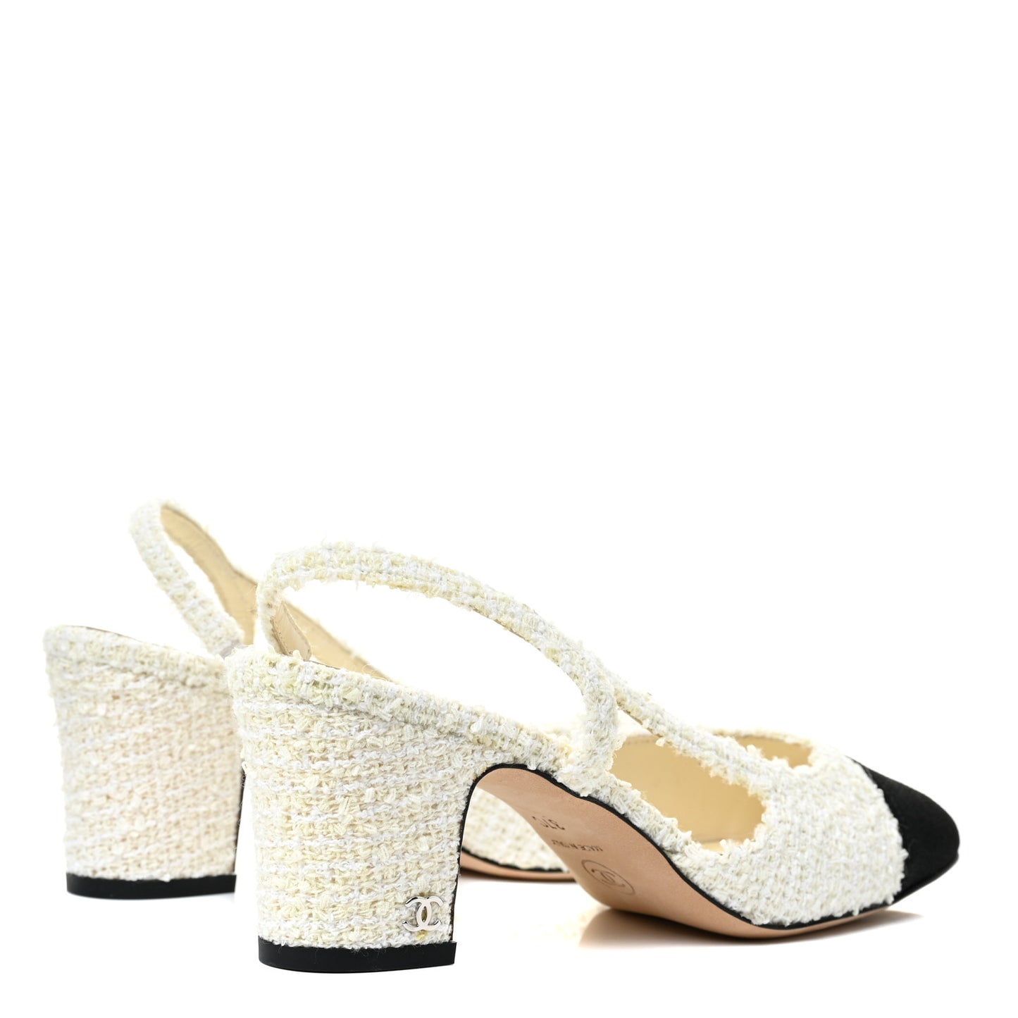 Tweed Cap Toe CC Slingback Pumps 37 Ivory Black