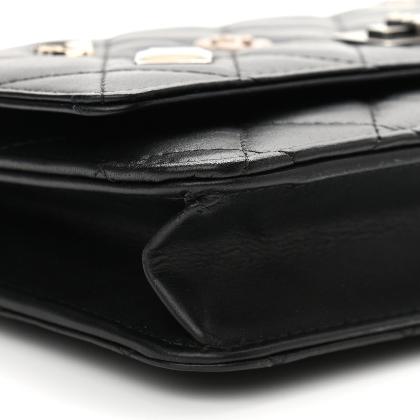Aged Calfskin Quilted Lucky Charms 2.55 Reissue Wallet On Chain WOC Black