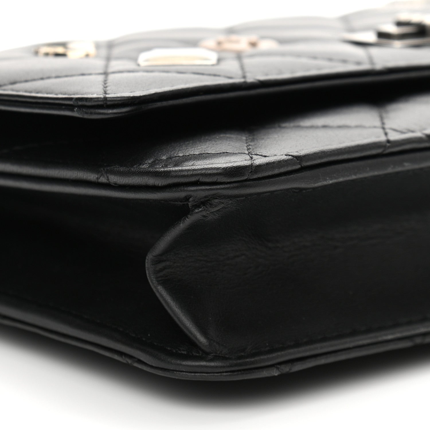 Chanel Aged Calfskin Quilted Lucky Charms 2.55 Reissue Wallet On Chain WOC Black 10 of 13