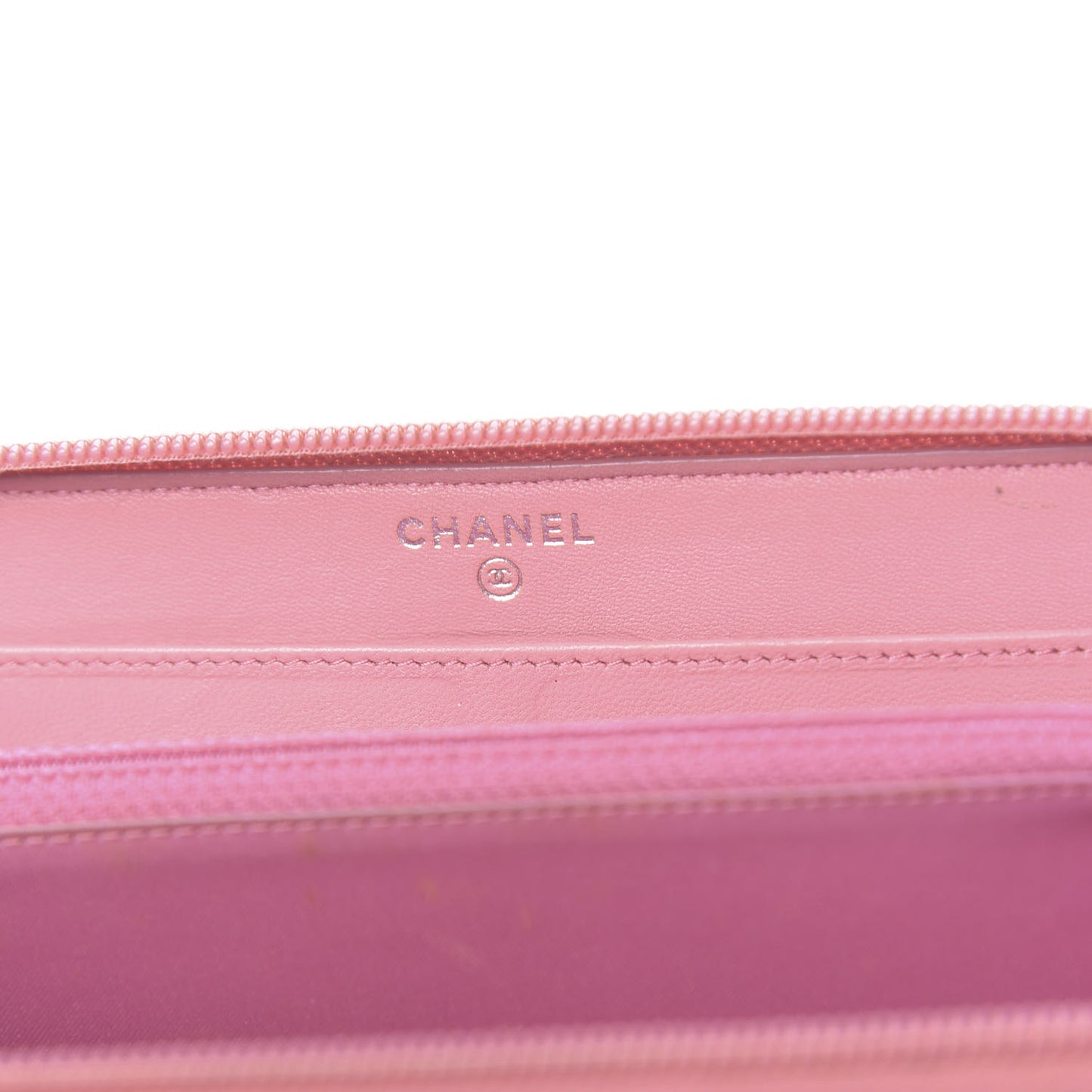 Lambskin Camellia Embossed Zip Around Large Gusset Wallet Pink