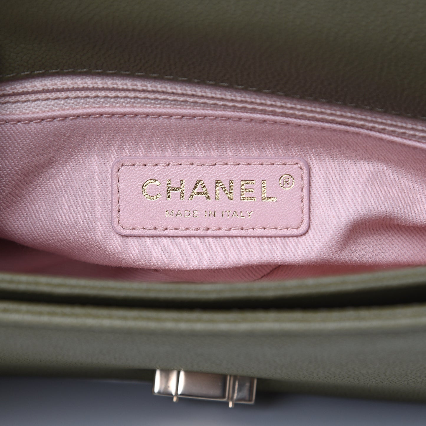 Grained Calfskin Quilted Small Cuba Top Handle Flap Khaki