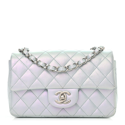 Chanel Iridescent Calfskin Quilted Mini Rectangular Flap Light Blue 1 of 14