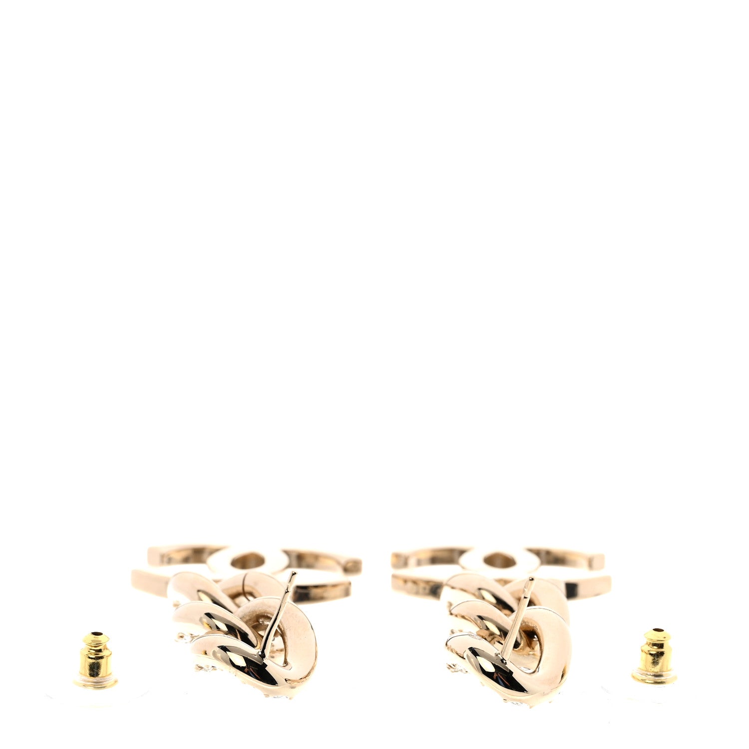 Chanel Metal Crystal CC Chain Drop Earrings Light Gold 3 of 5
